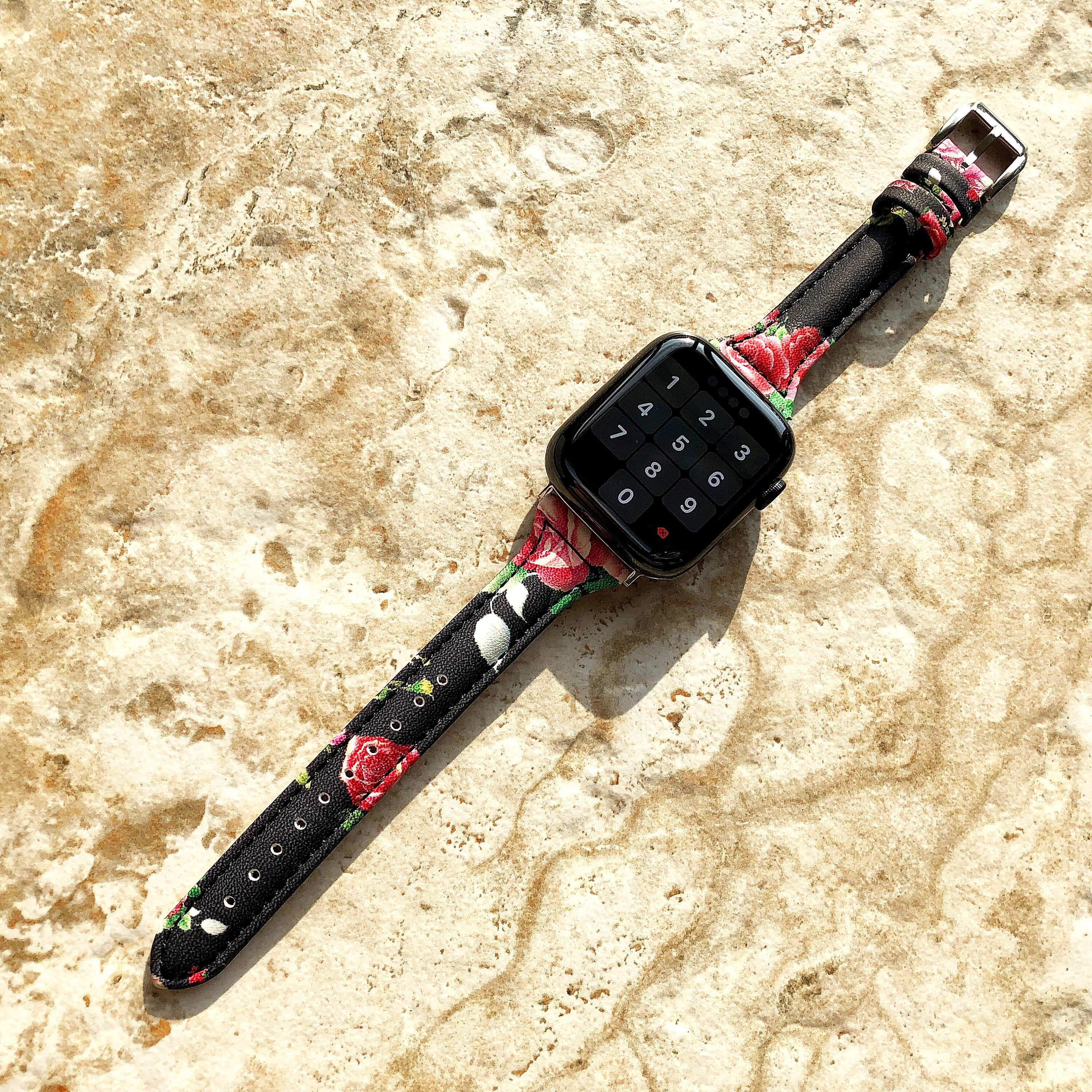 Apple Red Roses Slim Elegant Soft Leather Band Strap Bracelet for iWatch Ultra 2 49mm and 9 8 Series 41mm 45mm Case Handmade